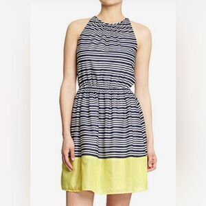 Navy and white striped yellow color block nautical dress size medium